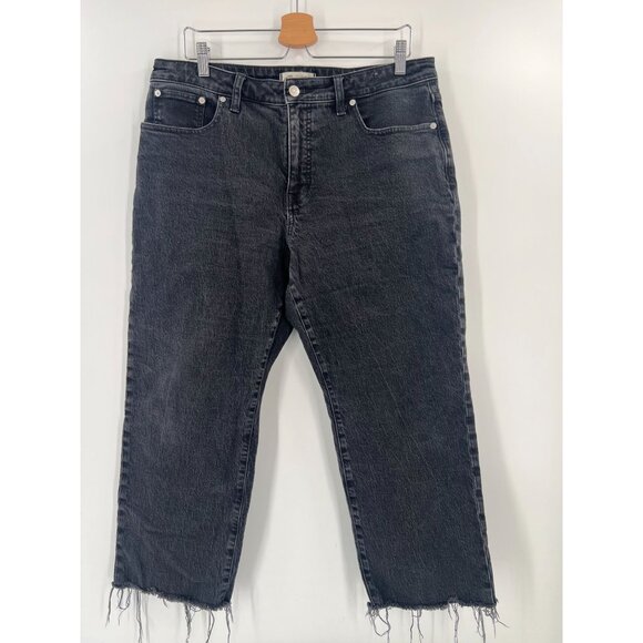 Madewell 32P Curvy 90s Straight Crop Jeans Washed Black Denim Raw Hem Petite - Picture 1 of 12